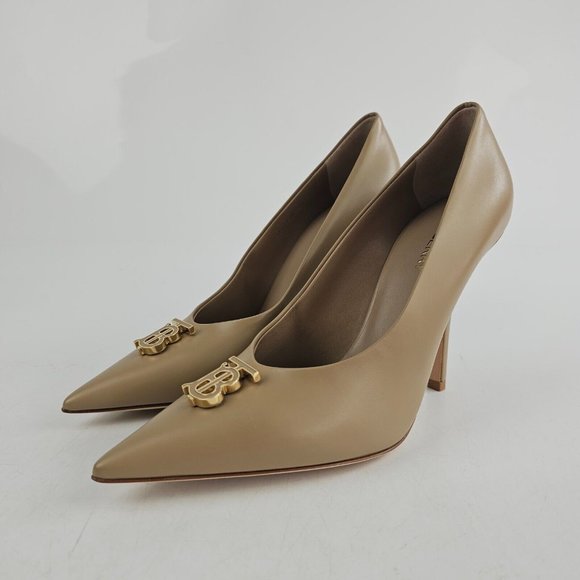 Burberry Ezra 100 Leather Pump, Chestnut Beige - Retail $890 - Picture 1 of 8